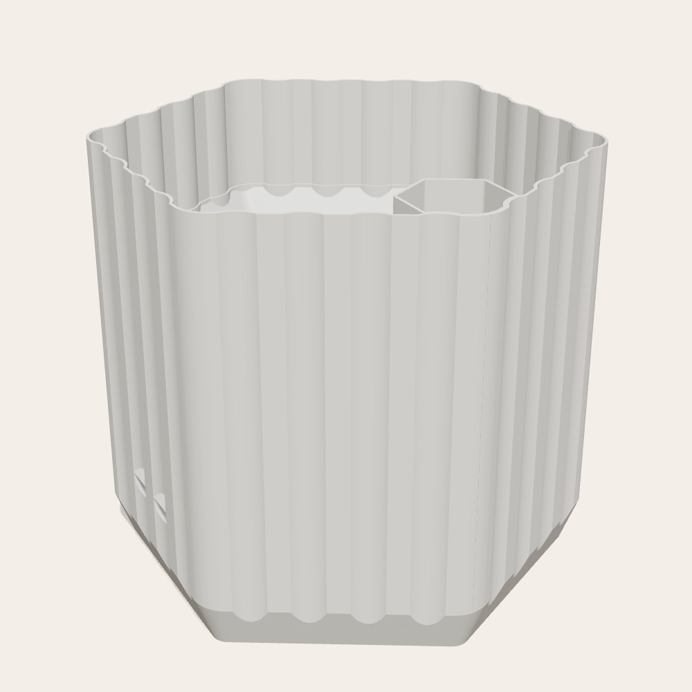 Self-Watering Hex Planter (100 mm) — 3D render