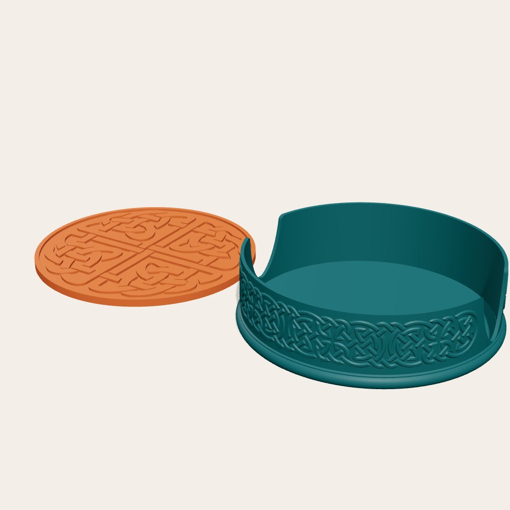Celtic Coaster Set (4 + holder) — 3D render